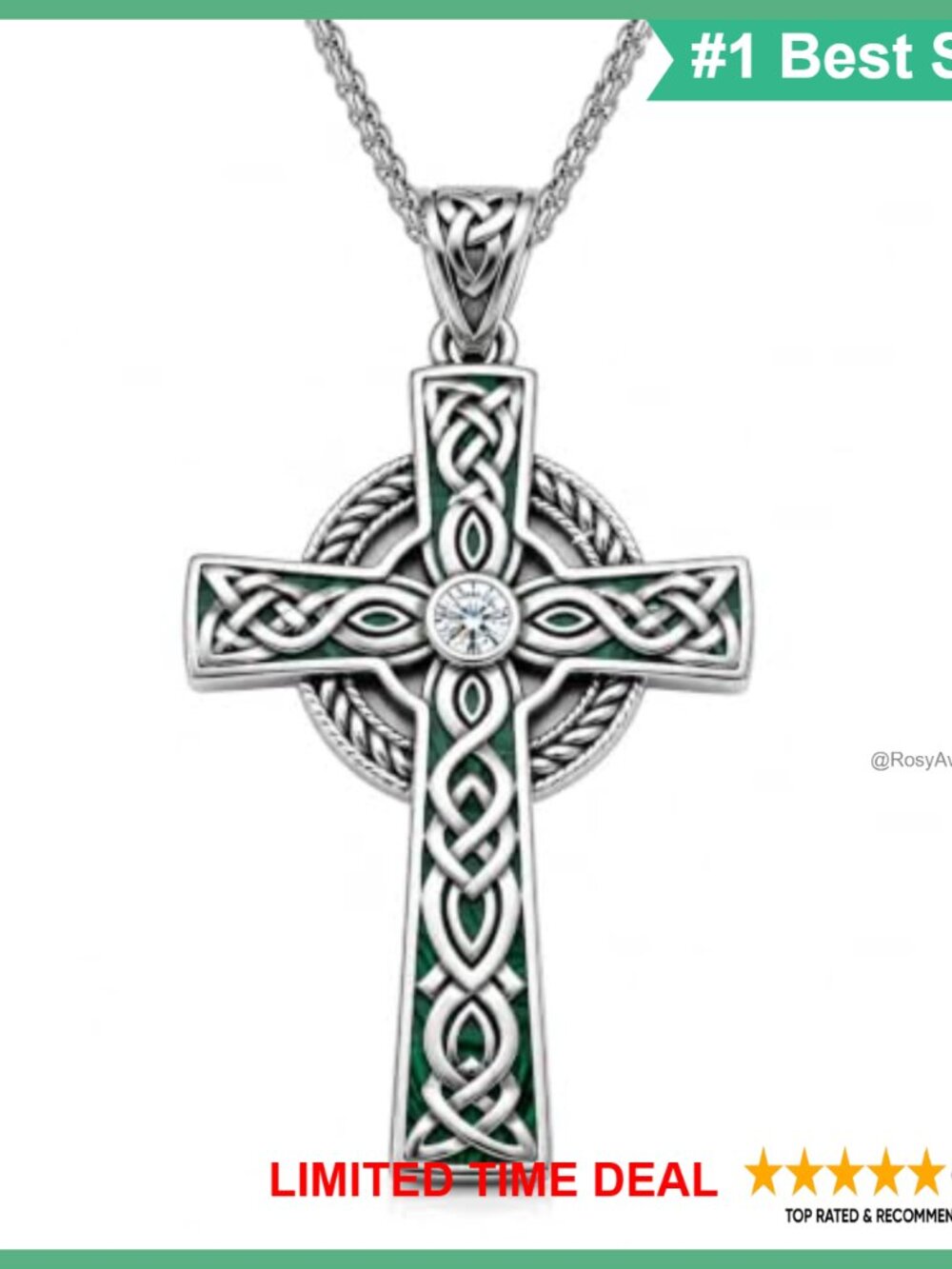 925 Sterling Silver Celtic Cross Necklace Pendant 24in Rolo Chain